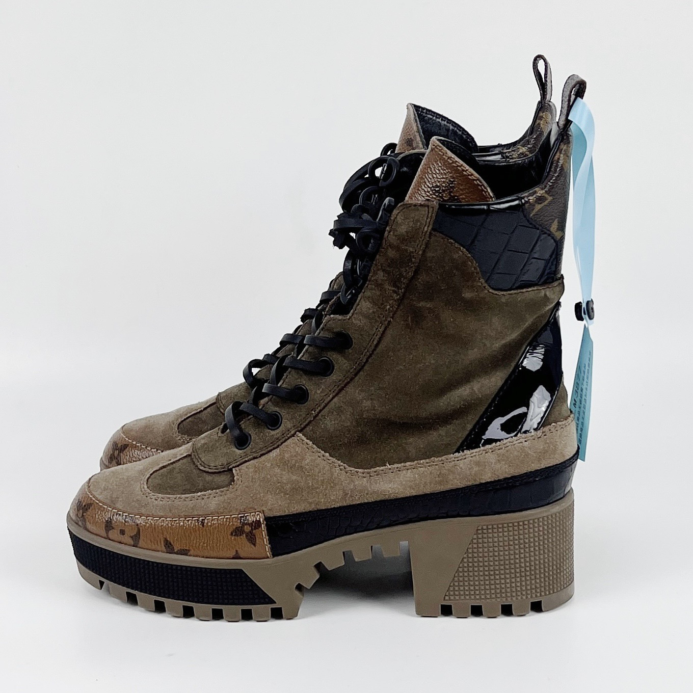 99新 LouisVuitton/路易威登 36.5码 鳄鱼皮老花高帮靴子 lm3877