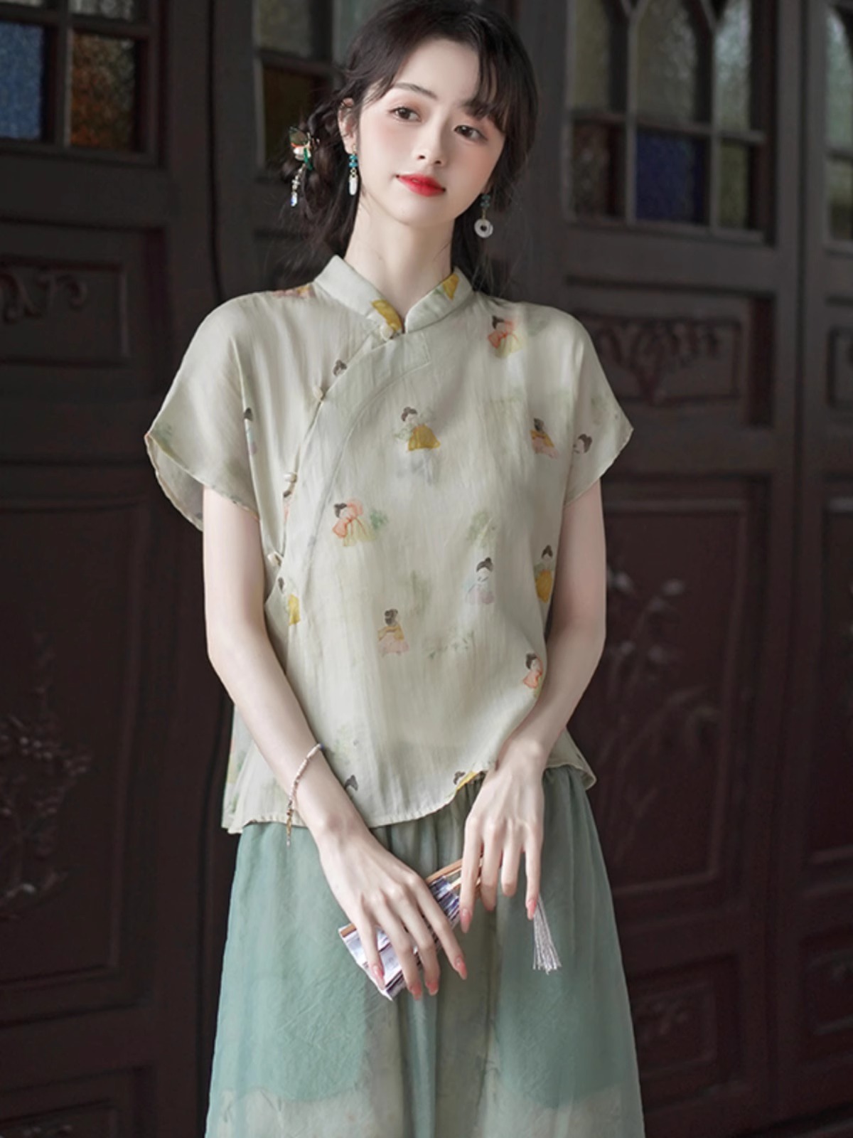 新中式轻国风上衣女夏季小飞袖复古小衫女装中式盘扣衬衫显瘦气质