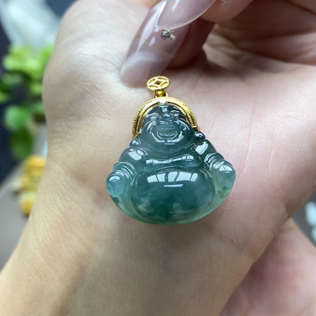 翡翠颈饰18K金镶嵌吊坠7