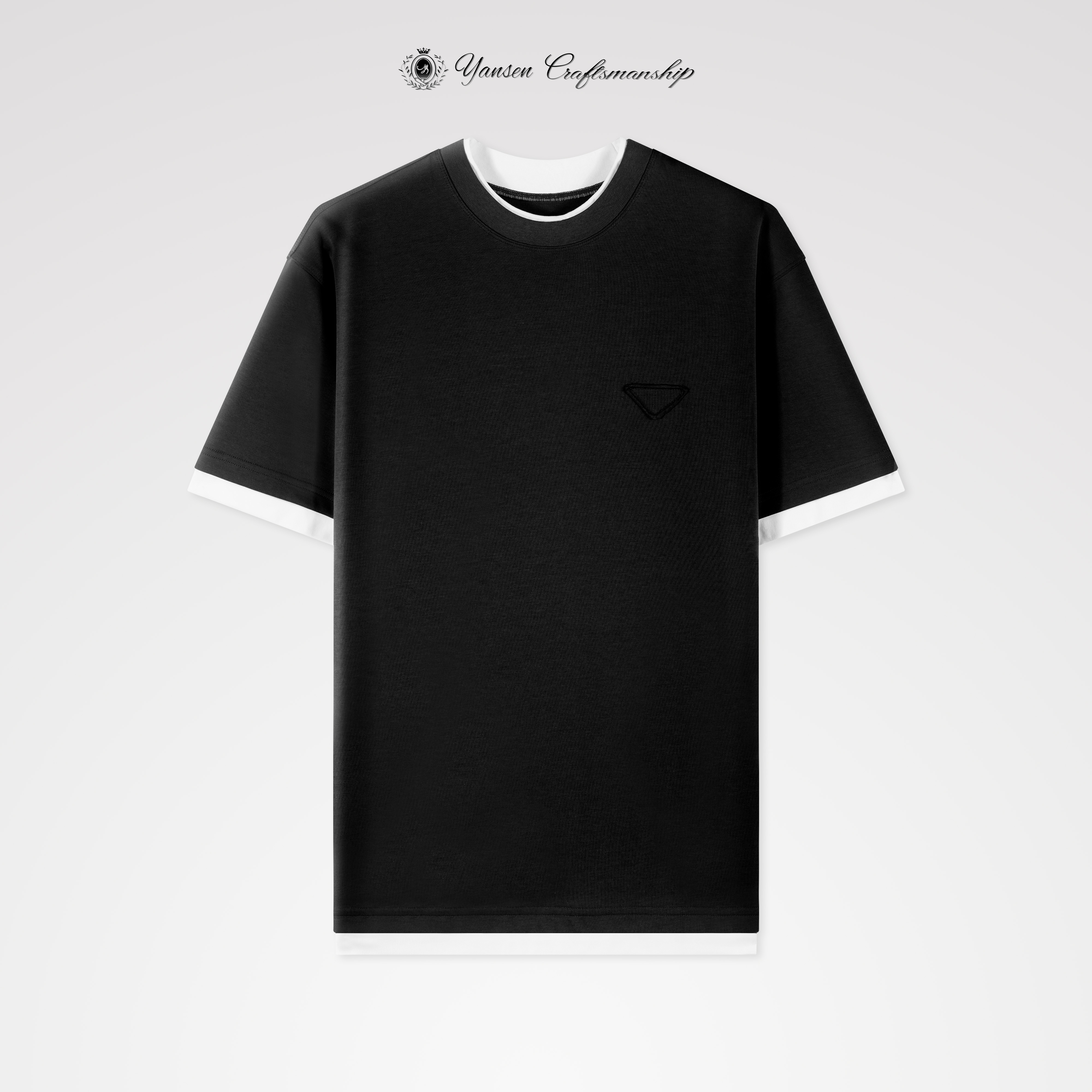 【黑标系列】简约假两件三角标小贴布装饰圆领短袖T恤 YSI007
