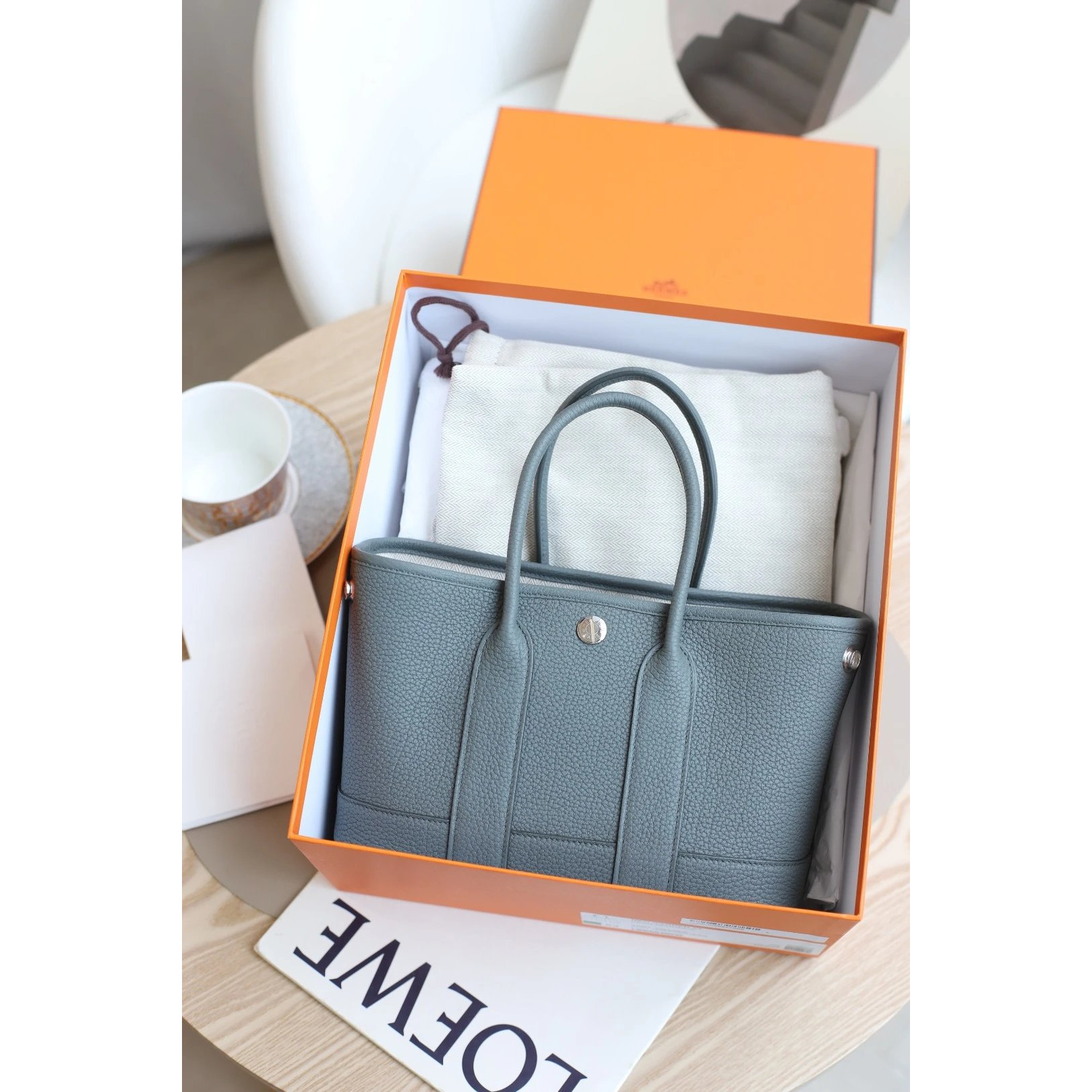 未使用 Hermes/爱马仕 花园派对23 K刻 ne皮 杏仁绿 银扣女包