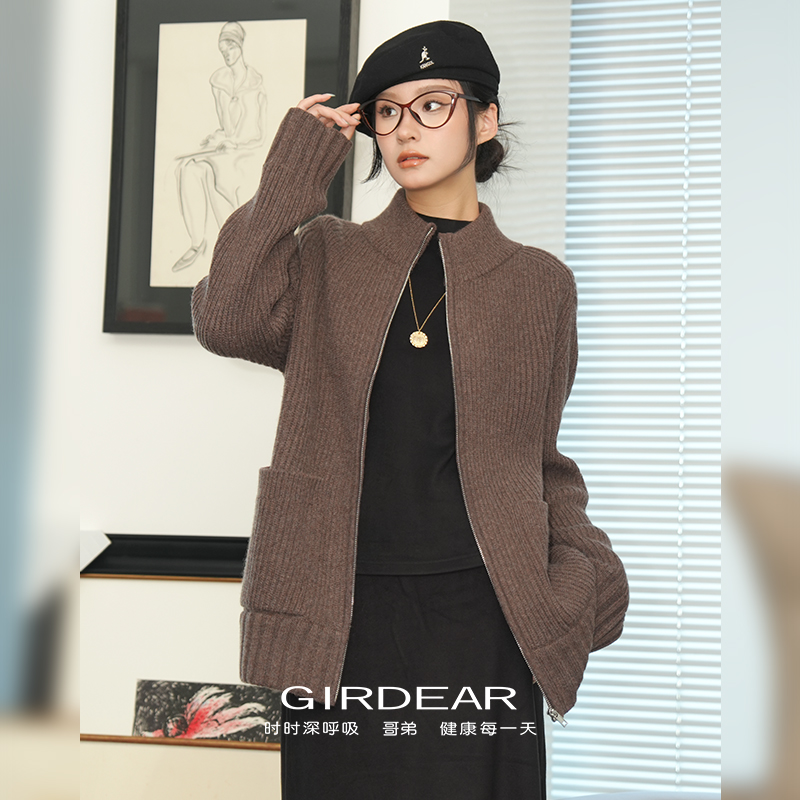 GIRDEAR/哥弟秋冬季高领羊毛高领加厚休闲毛衣外套女士148058