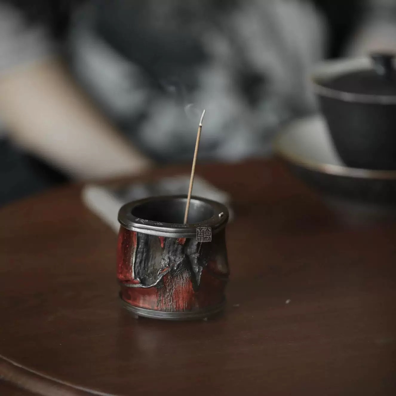一出竹够老竹香插盖置小线香手工制作老楠竹香炉茶道零配盖置便携