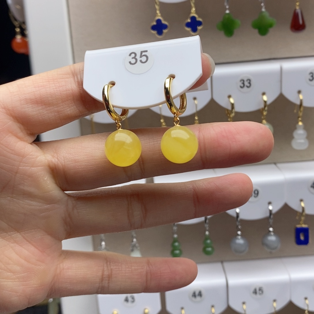 蜜蜡银S925镶嵌耳饰