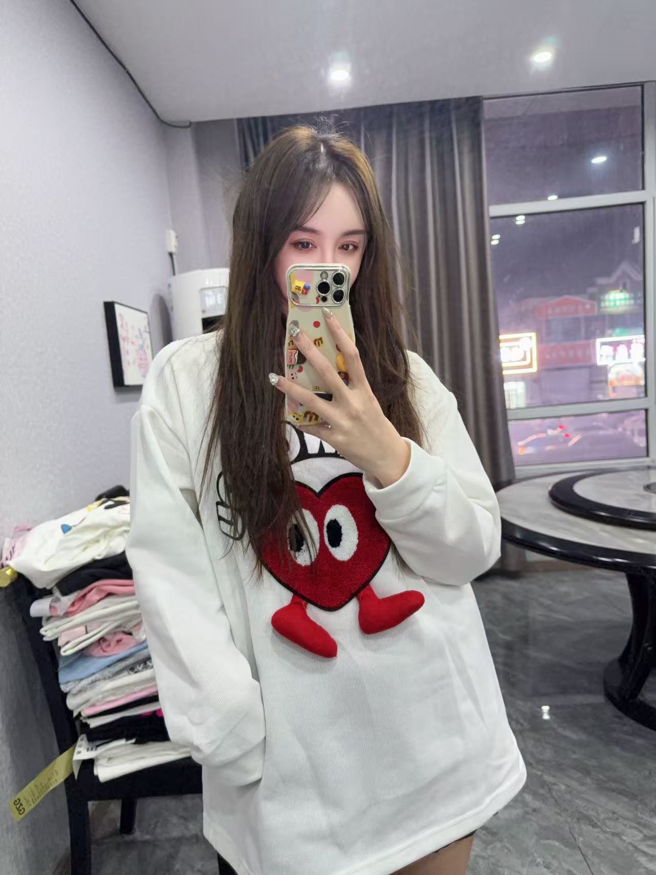 圆领上衣套头款套头卫衣常规款百搭水墨加厚蕾丝女