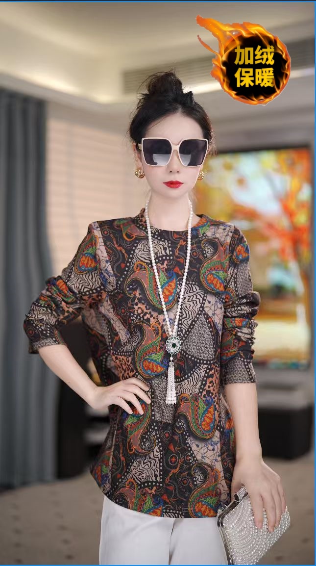 [七彩琉璃花]25新款秋冬保暖透气不掉色不起球印花加厚洋气女打底