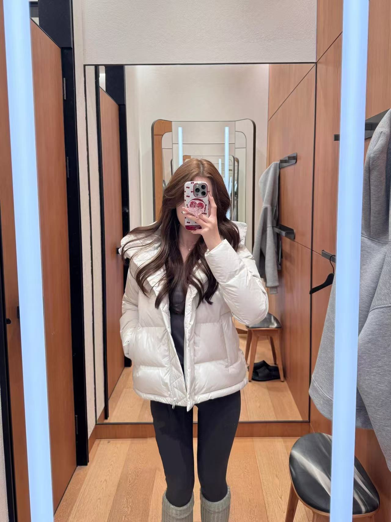 五格连帽厚款鹅绒服宽松女款百搭