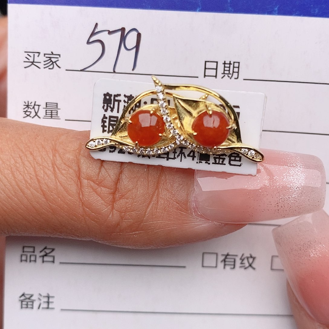 翡翠戒指银S925镶嵌耳饰