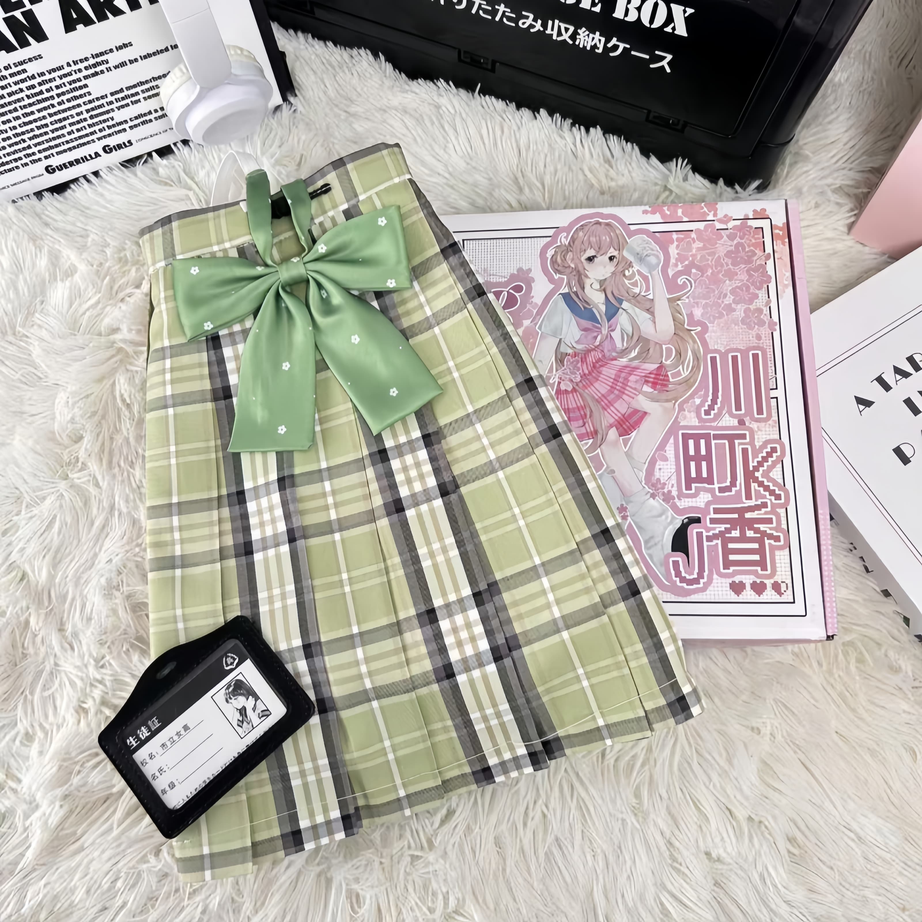 川町香【小青提】抹茶绿配色原创jk学生格裙百褶裙学院短裙半身裙