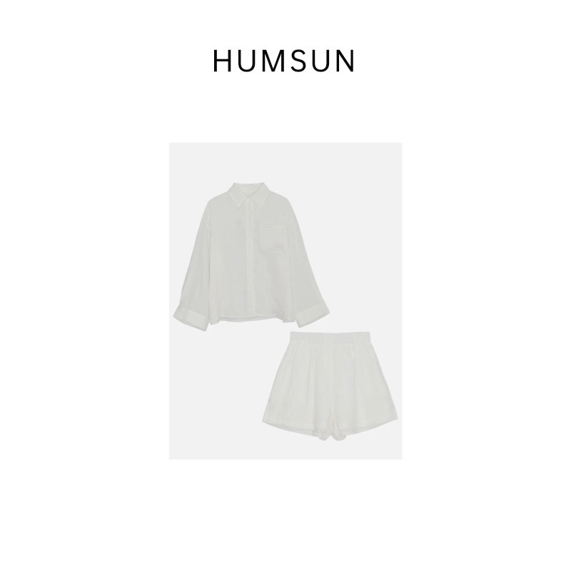 HUMSUN/禾木笙「松弛午后」松弛感浪漫主义100亚麻衬衫/短裤 13457