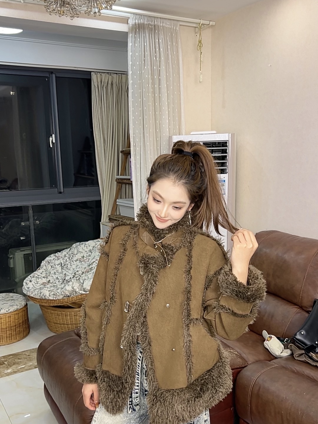 【冷冷】新款爆品麂皮绒外套美拉德色一体气质高品质秋冬加厚