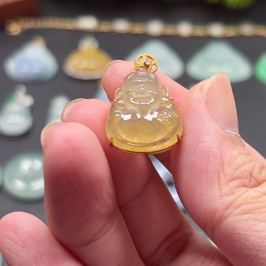 吊坠(不含链)18K金镶嵌翡翠财神爷