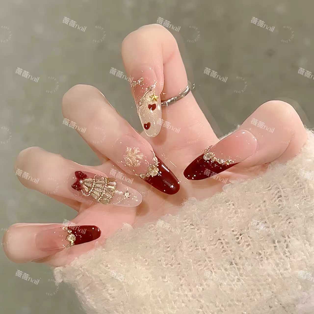 【圣诞派对】秋冬甜美法式猫眼高级显白可拆卸圣诞派对穿戴甲片