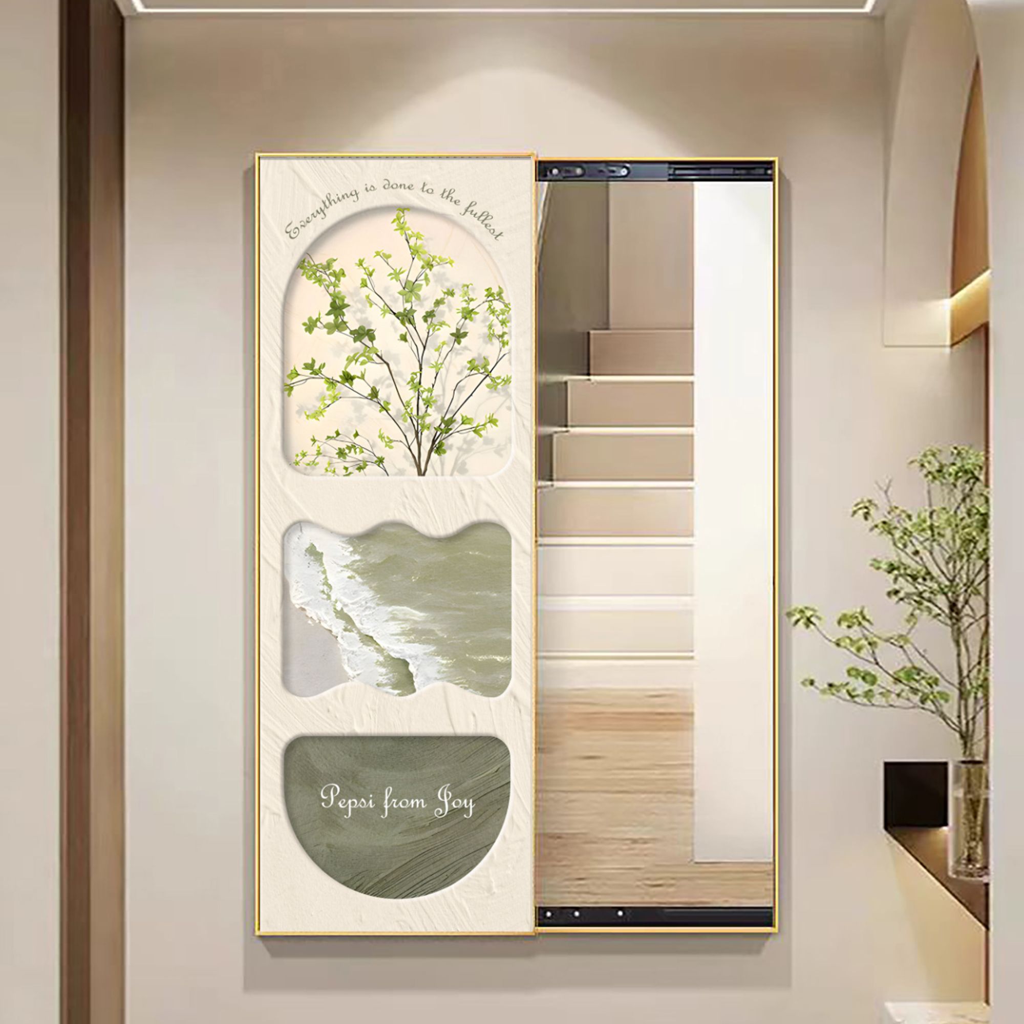 客厅装饰画玄关全身正对入户推拉隐藏式穿衣镜轻奢挂画高档壁画