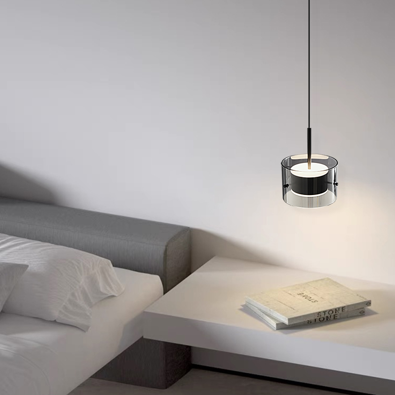 意式极简卧室床头灯2025新款设计师高级感餐厅吧台玻璃全铜小吊灯