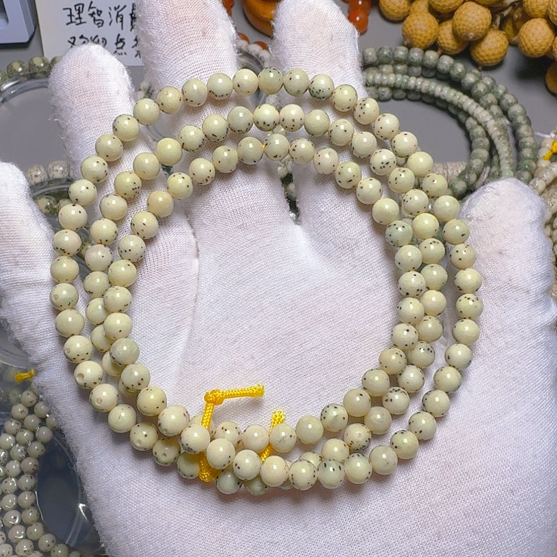 路***行手串星月菩提原生态石玉料卡6圆珠脖挂大留白