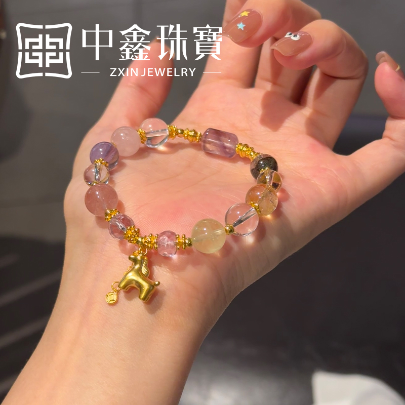 【中鑫珠宝】黄金马上有钱水晶手串手链百搭大气串珠首饰女 HS1054