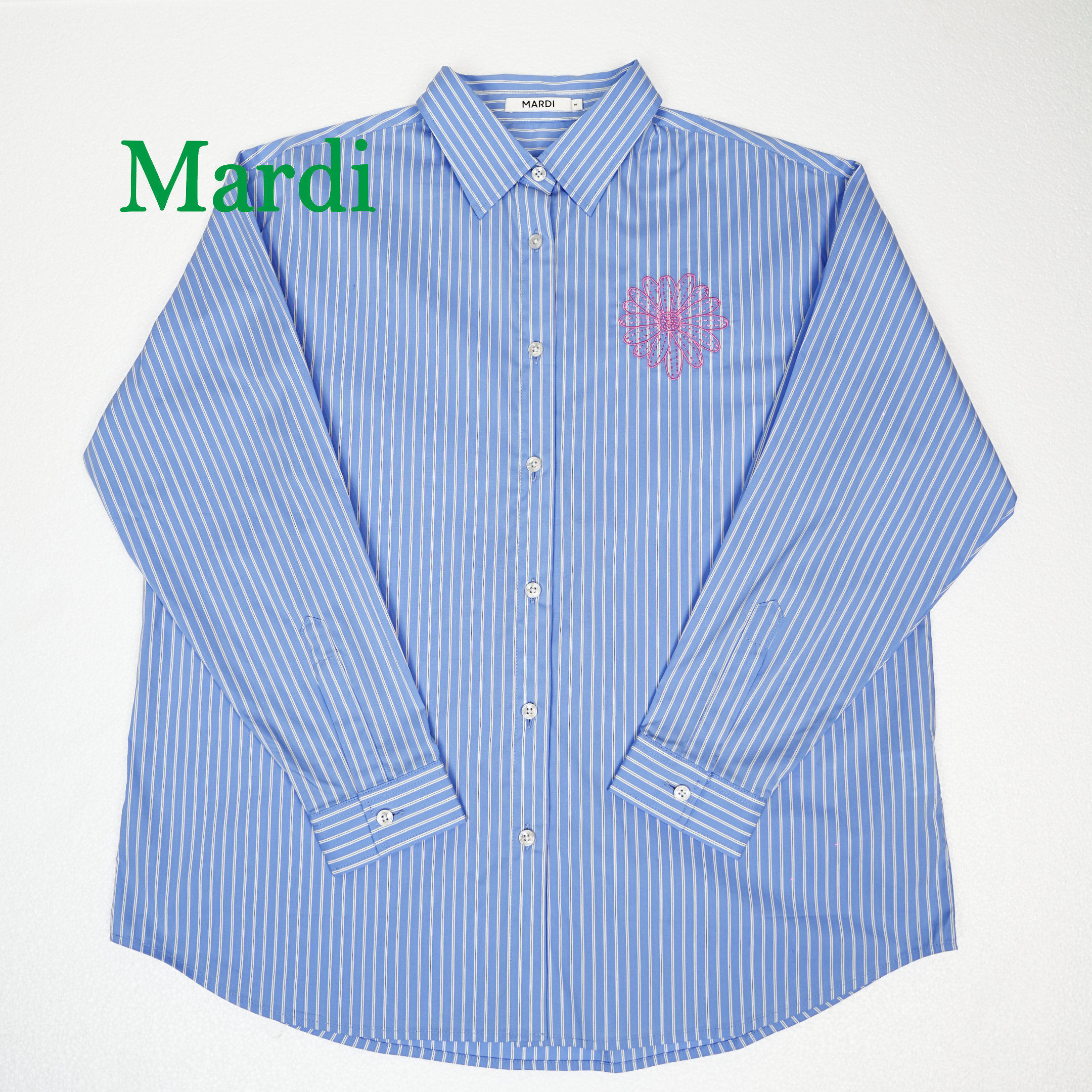Mardi【蓝纹】秋冬内搭小雏菊经典刺绣百搭休闲舒适长袖翻领衬衫