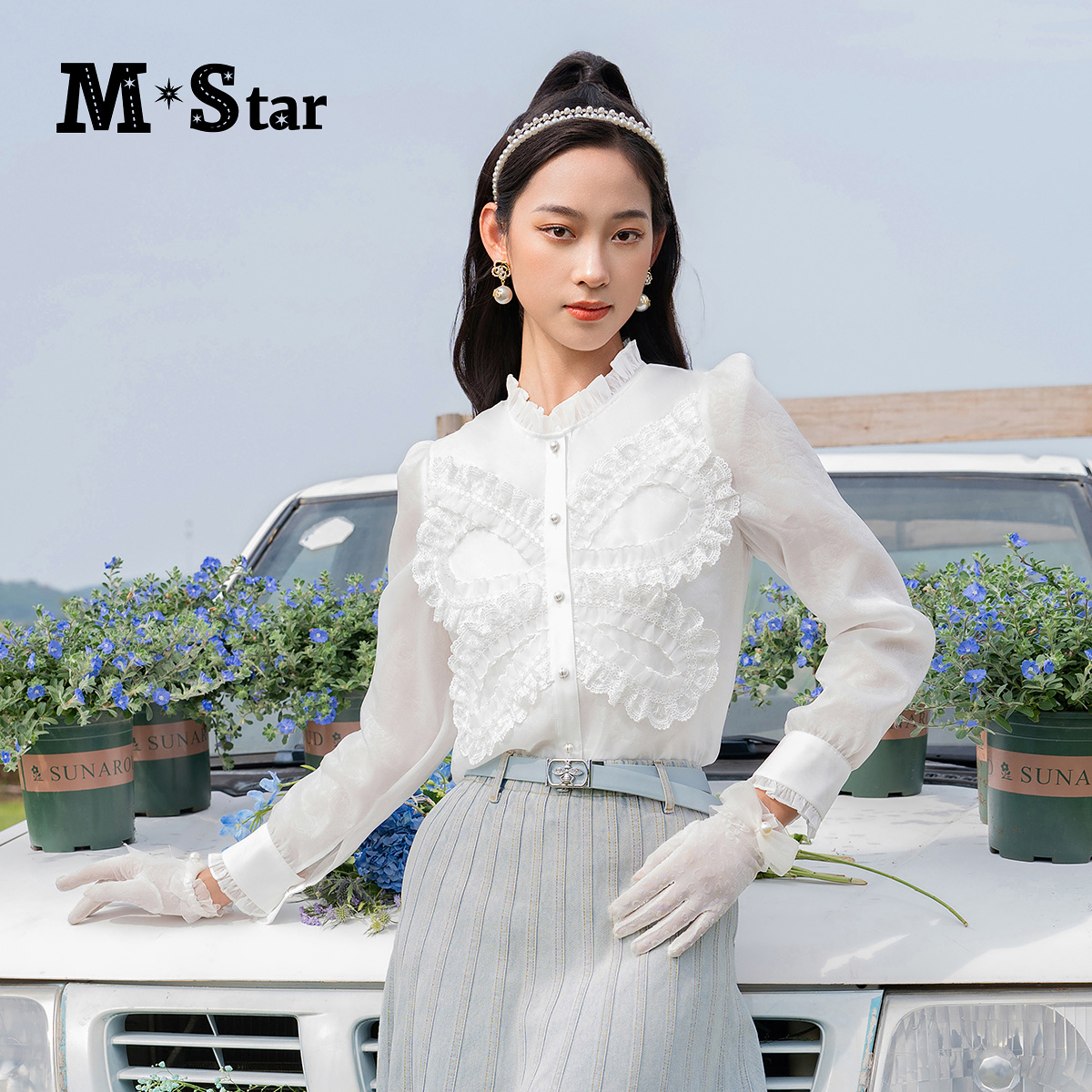 【蜜思仝】M-Star法式通勤气质白色时尚长袖衬衫SFES113651