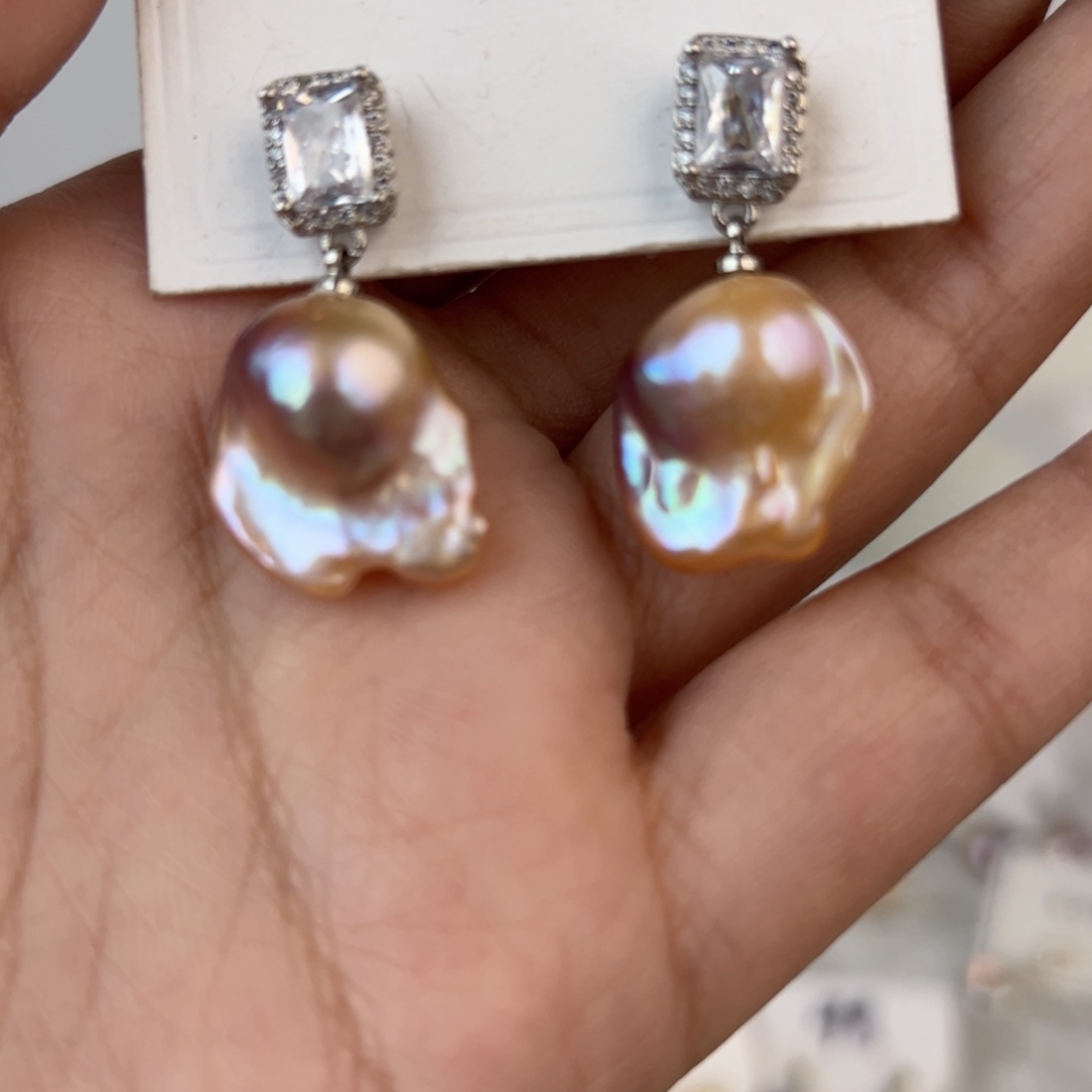淡水珍珠耳饰银S925镶嵌
