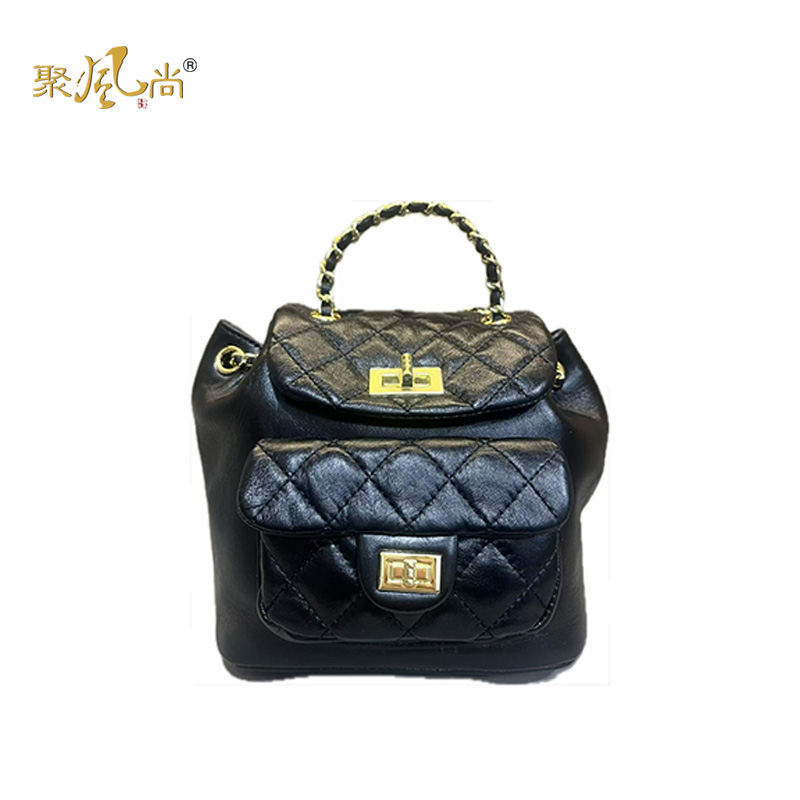 2025牛皮菱格纹双肩包时尚轻奢小香风女包百搭潮流