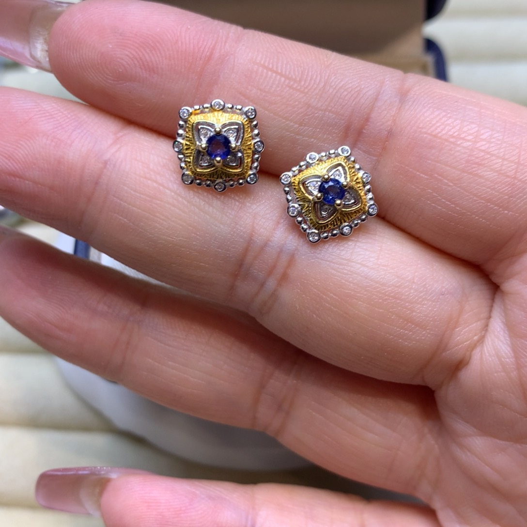 耳饰蓝宝石银S925镶嵌