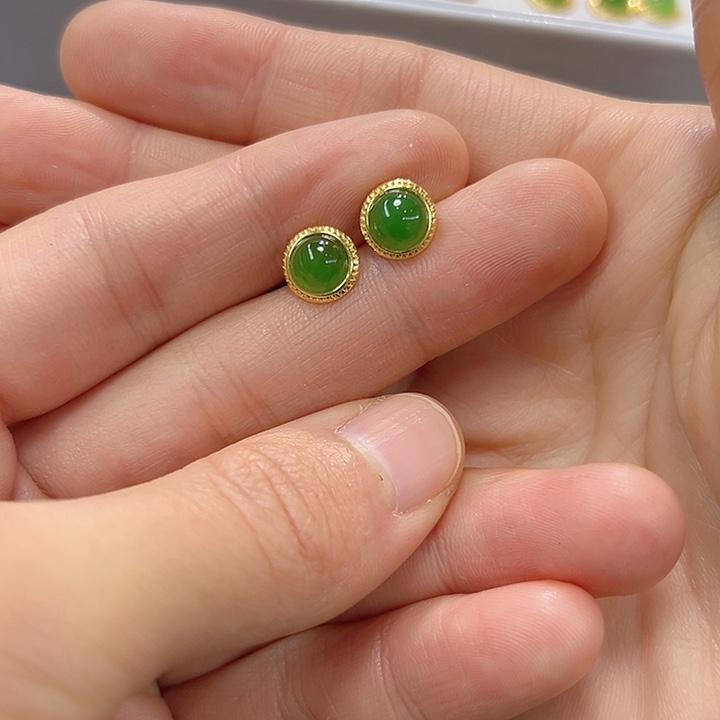 和田玉银S925镶嵌耳饰