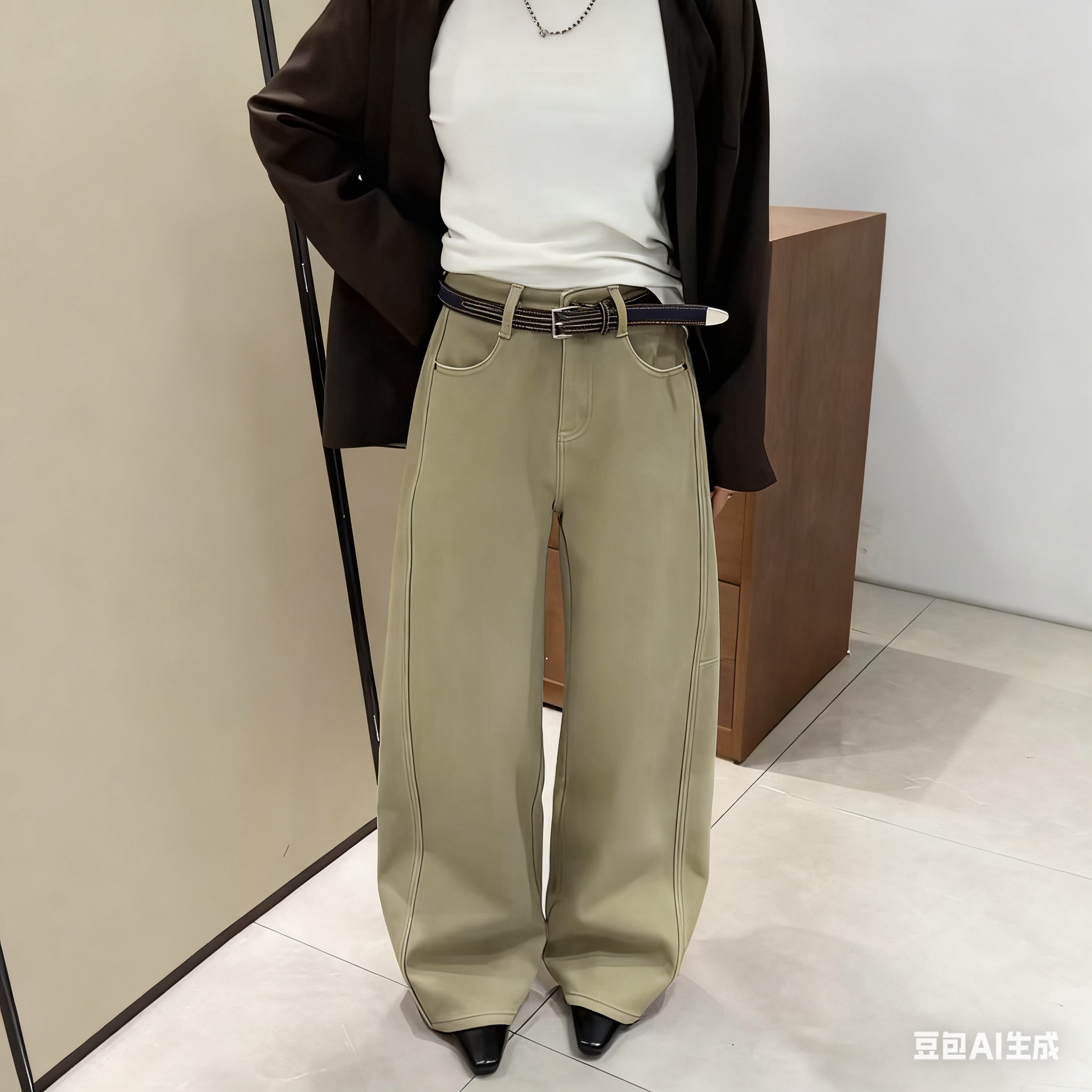 涂豆儿家藏青色奶茶卡其色密密绒弯刀加绒裤