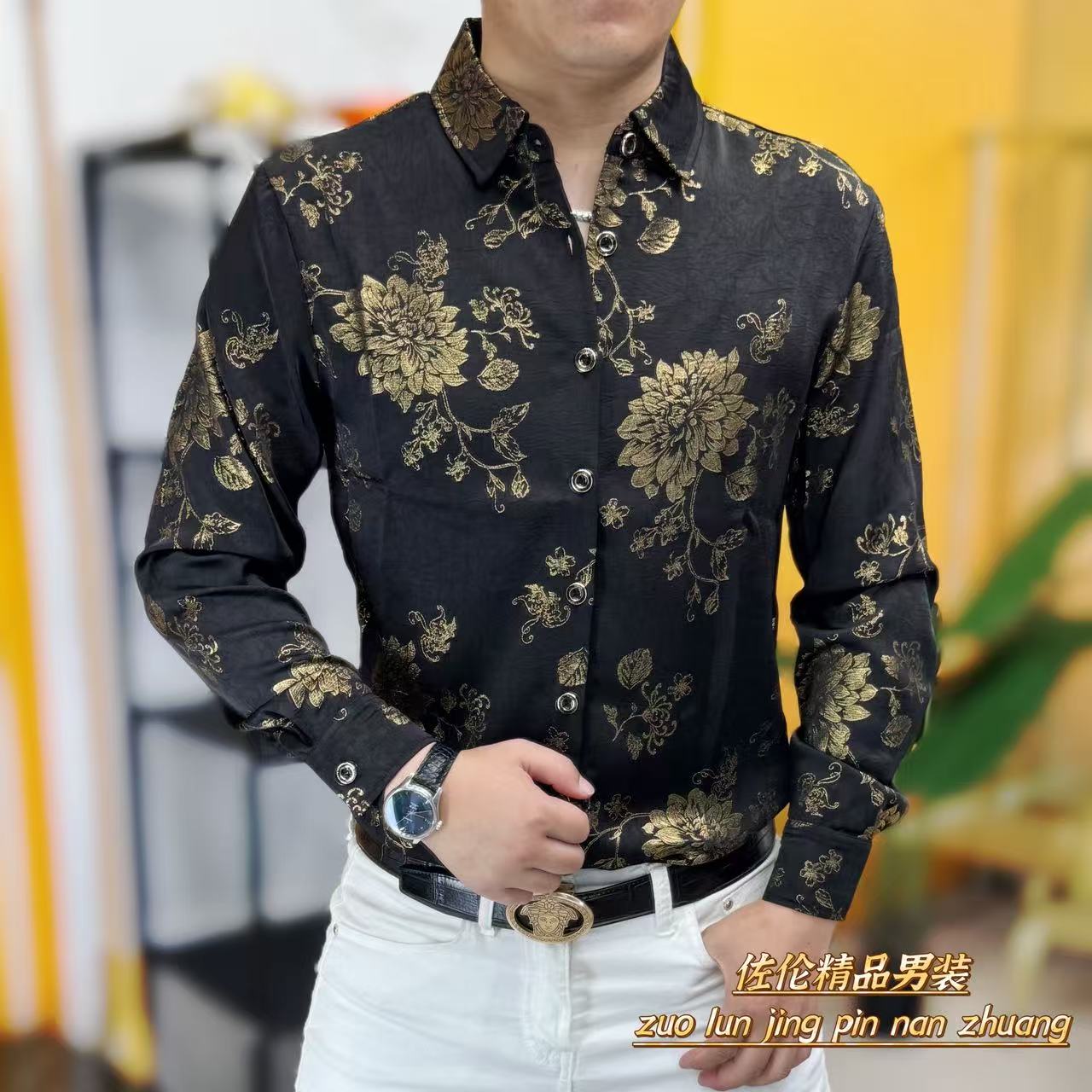 983秋季新款时尚满身痞帅潮流男士长袖衬衫