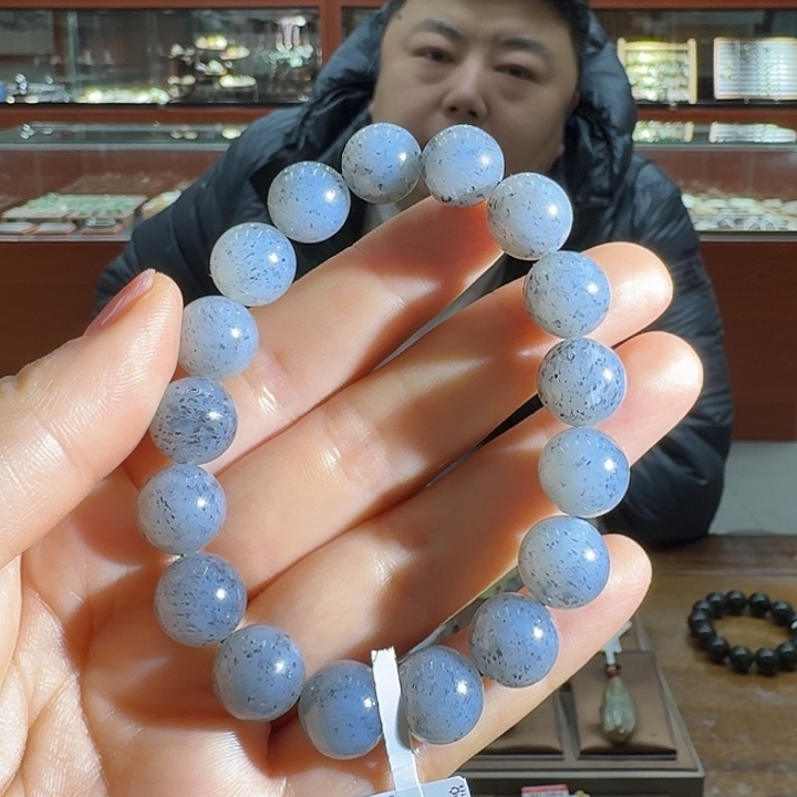 和田玉手串未镶嵌散墨青花手串