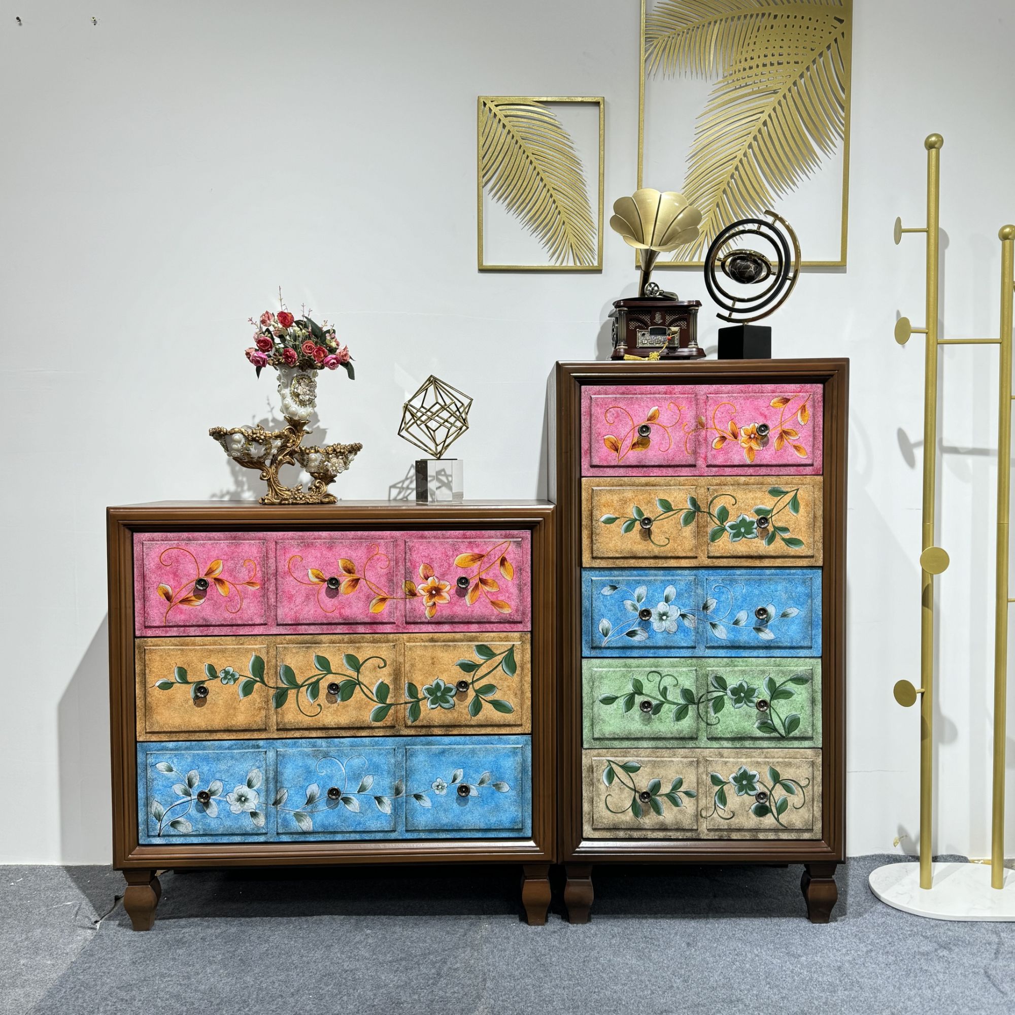 美式乡村手工彩绘七彩五斗柜复古客厅简约大容量玄关抽屉式欧式