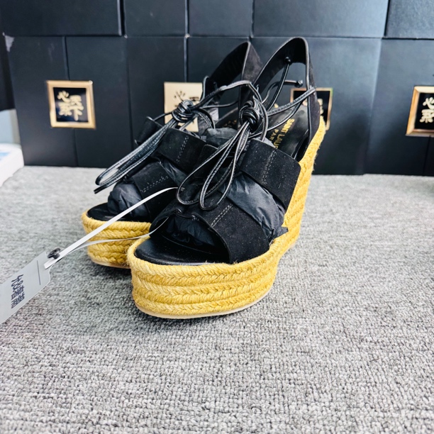 99新 YSL/圣罗兰 罗马缠腿坡跟凉鞋37码ysc2808