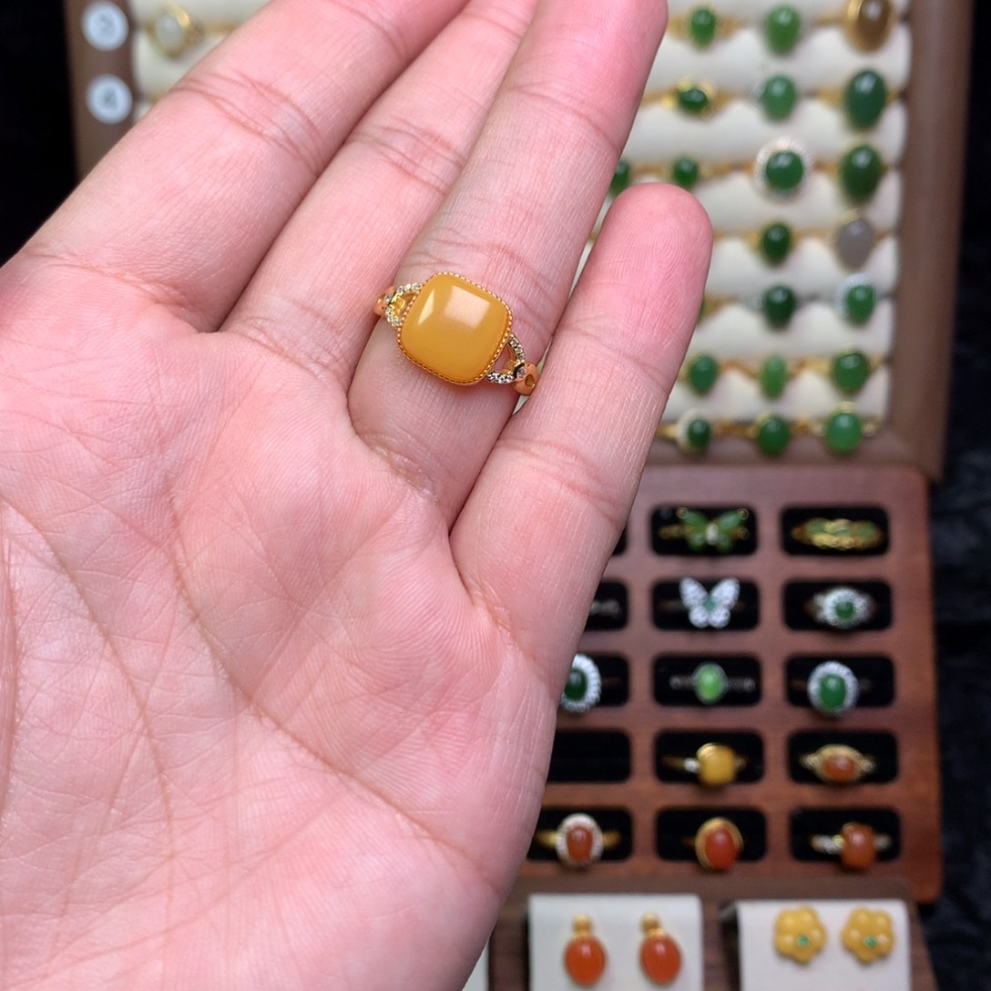 蜜蜡银S925镶嵌戒指