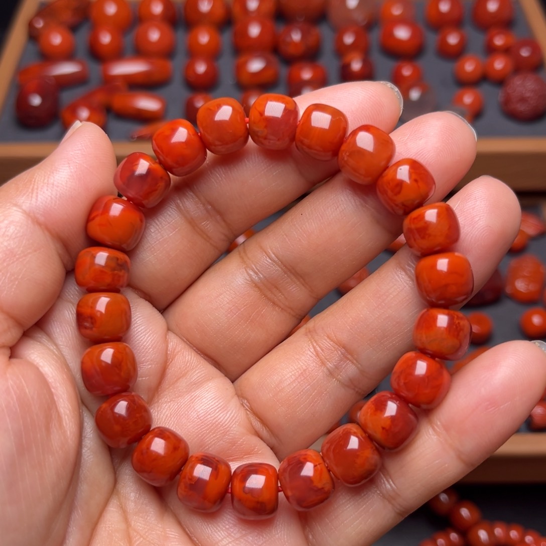 南红玛瑙配饰未镶嵌火焰纹老型手串