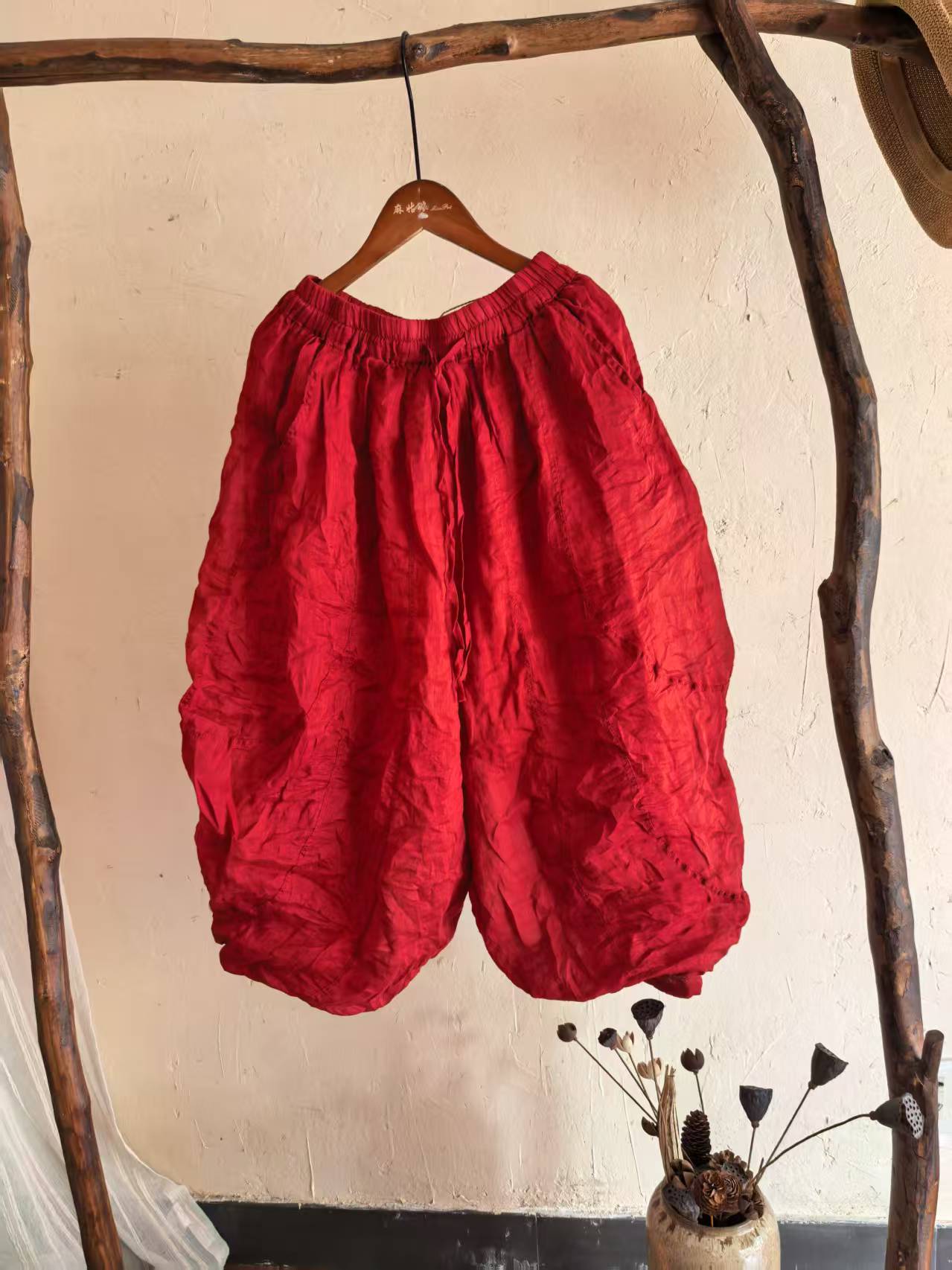 麻苏苏原创  文艺复古个性苎麻双层百搭香蕉裤