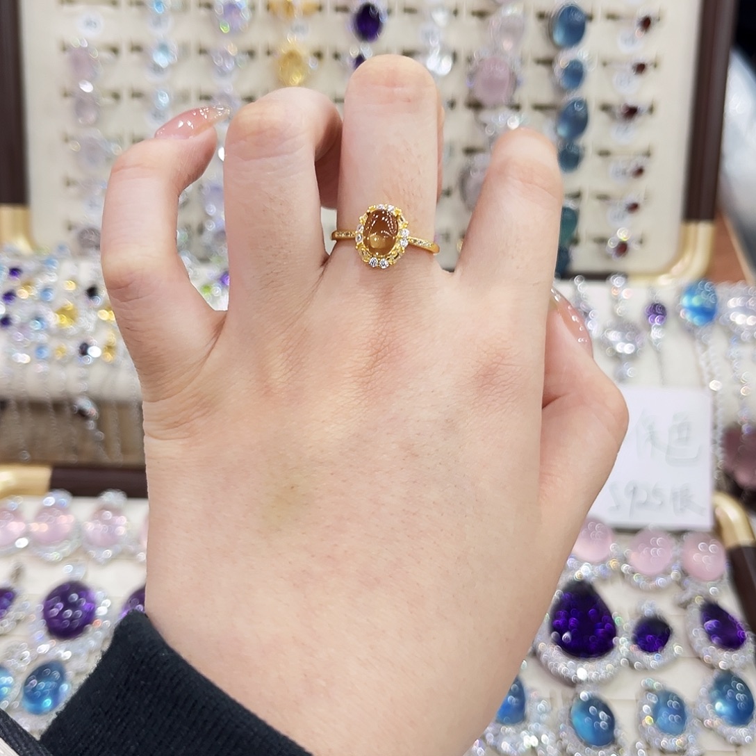 烟晶银S925镶嵌戒指