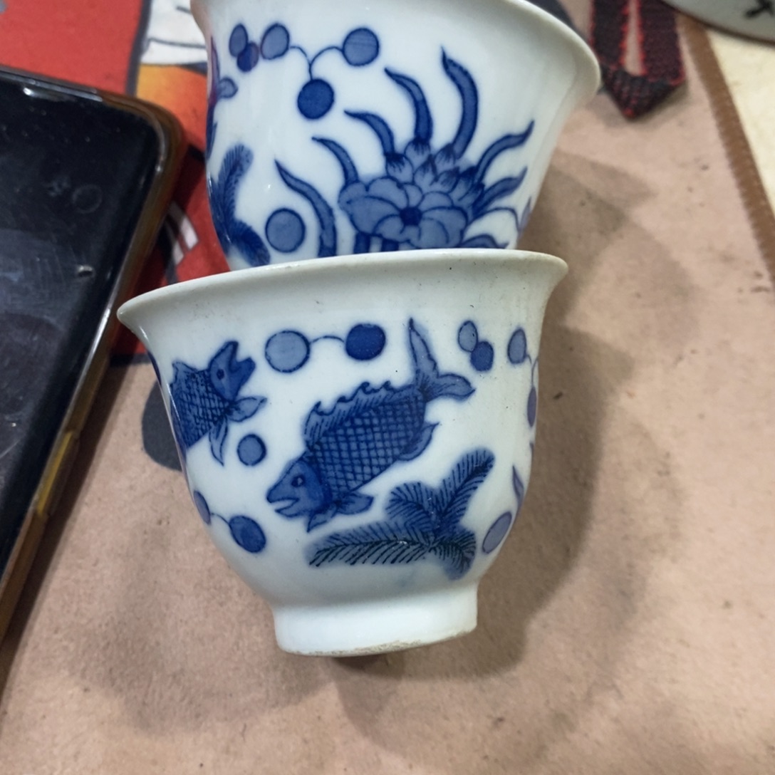 天***悠青花杯一对好看的