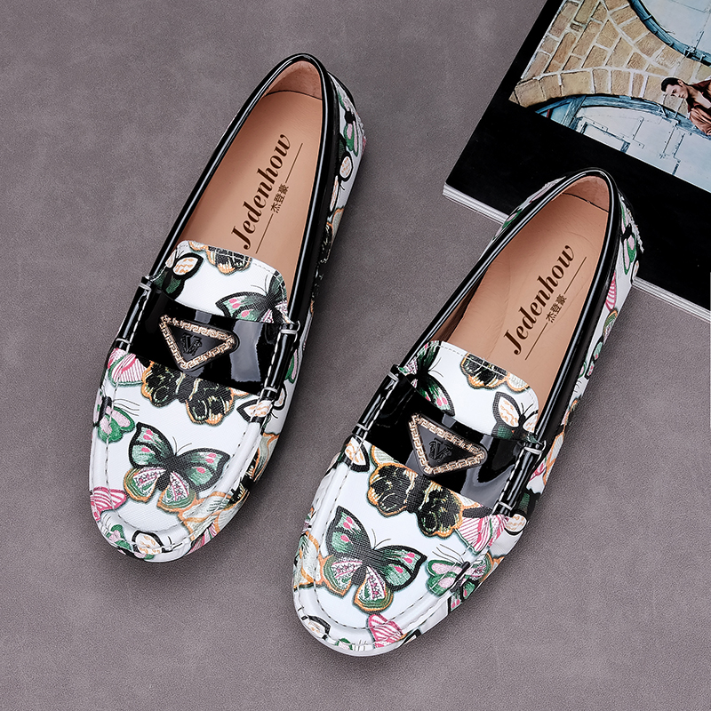 jedenhow/杰登豪春夏真皮印花豆豆鞋男鞋英伦潮流时尚乐福鞋