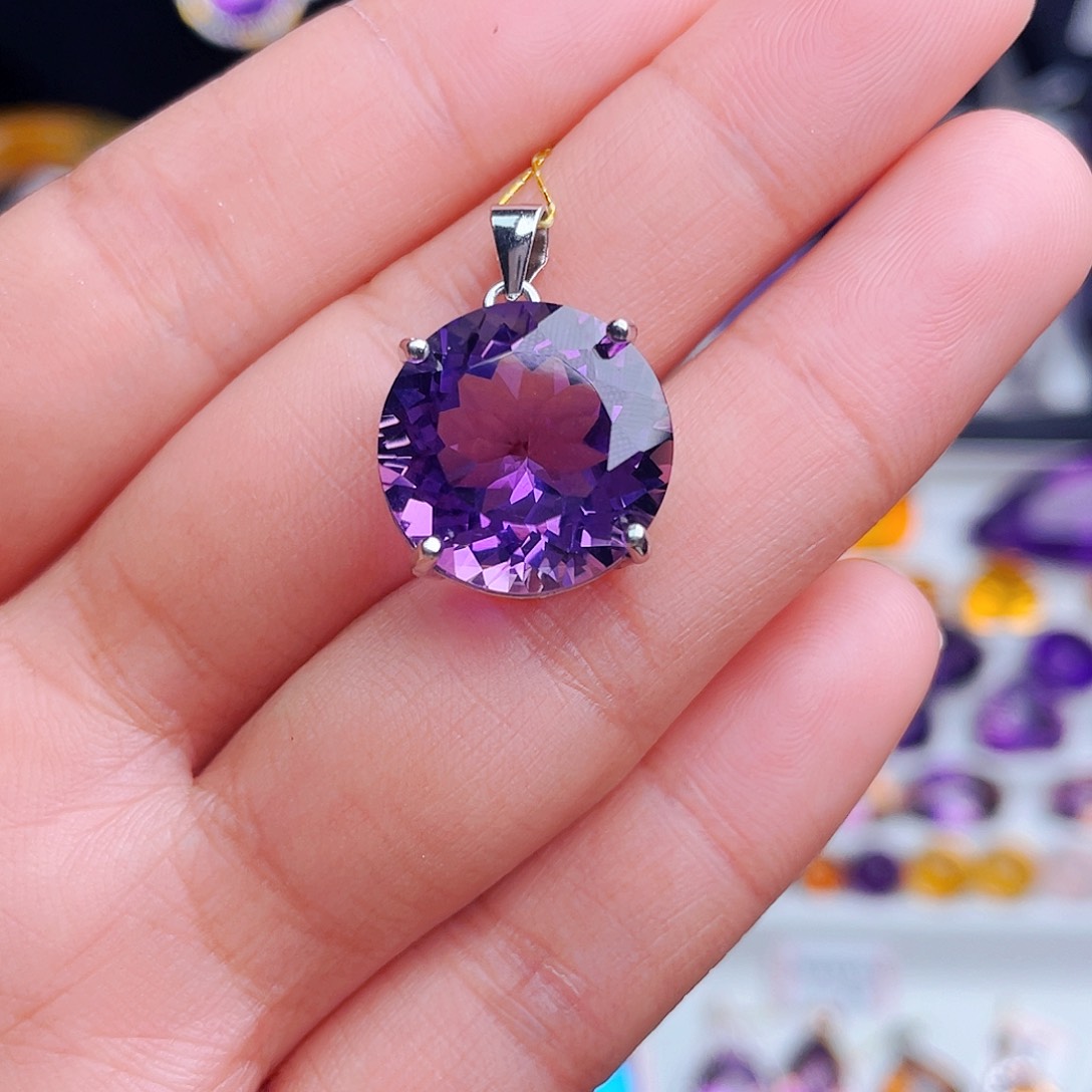 颈饰银S925镶嵌紫晶天然保真