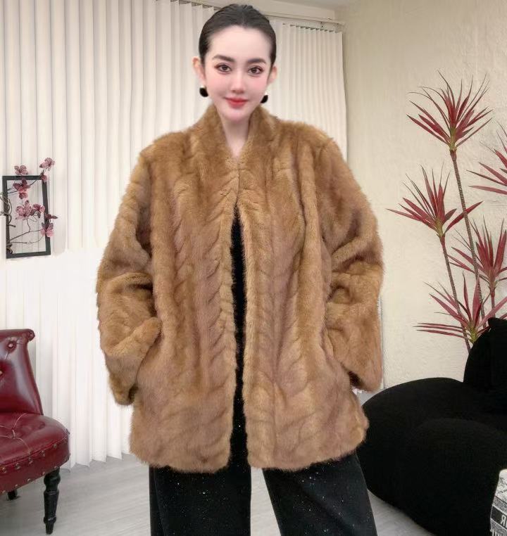 LEDS 25961冬季鱼骨纹毛绒韩系松弛感百搭休闲外套