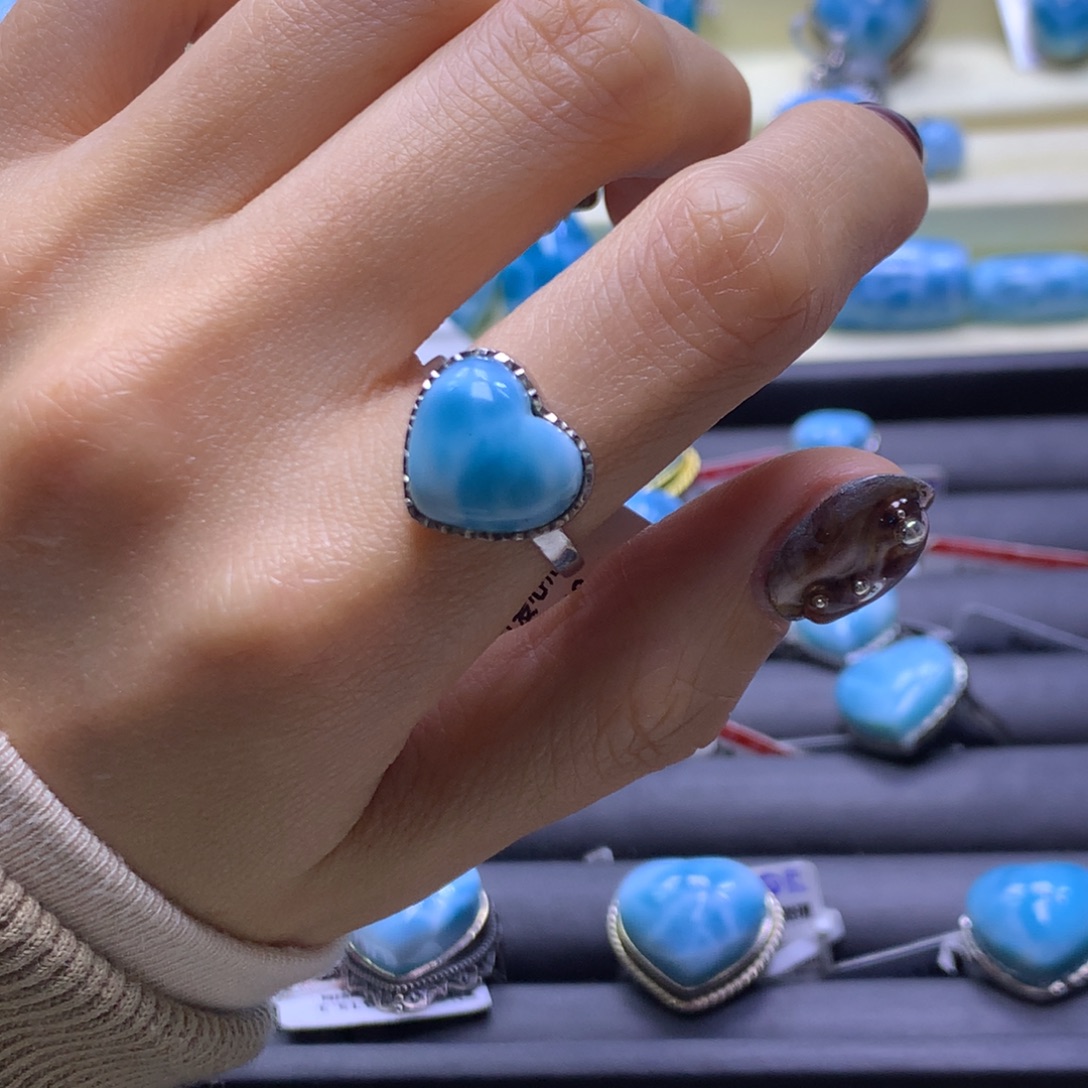 针钠钙石（海纹石）未镶嵌戒指爱心戒指色差略异