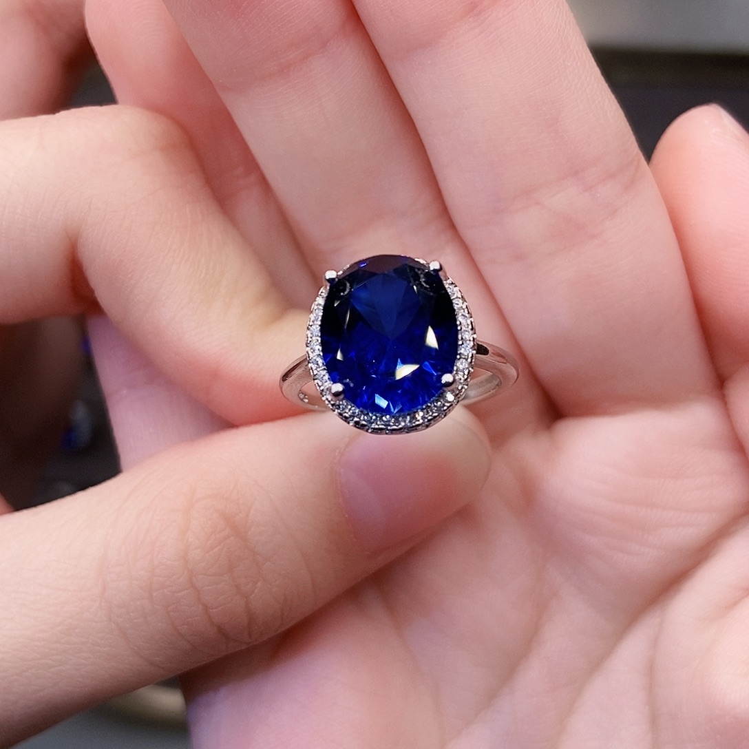 蓝宝石戒指银S925镶嵌