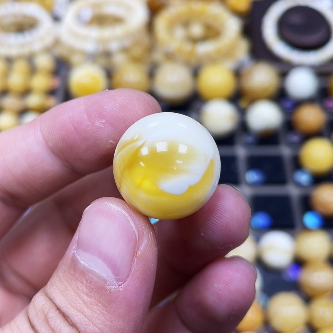 蜜蜡珠宝奇石未镶嵌20.6mm金瓷白蜡款｜圆珠·段掌柜