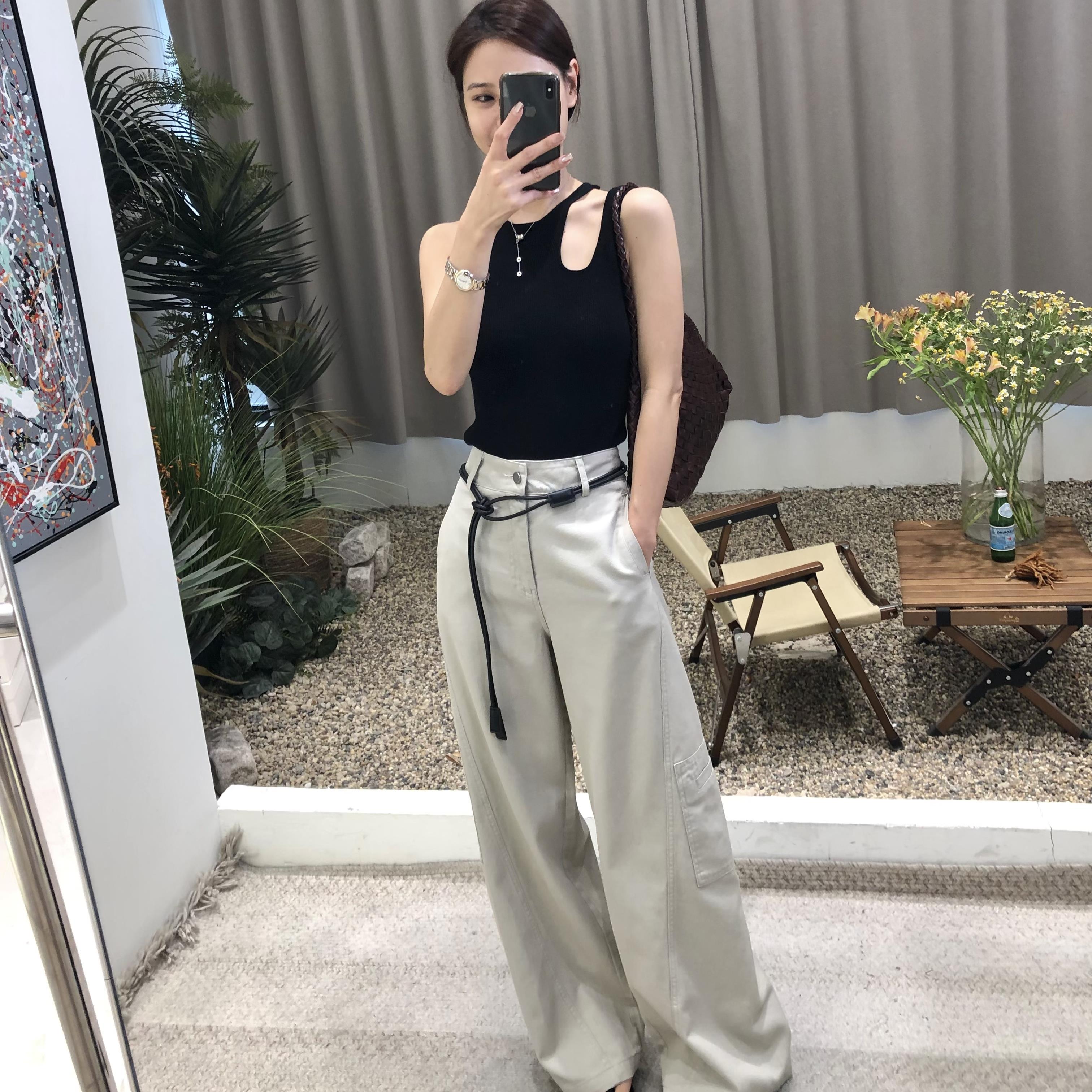 韩系复古浅灰色工装直筒裤休闲裤2025夏新款休闲长裤女