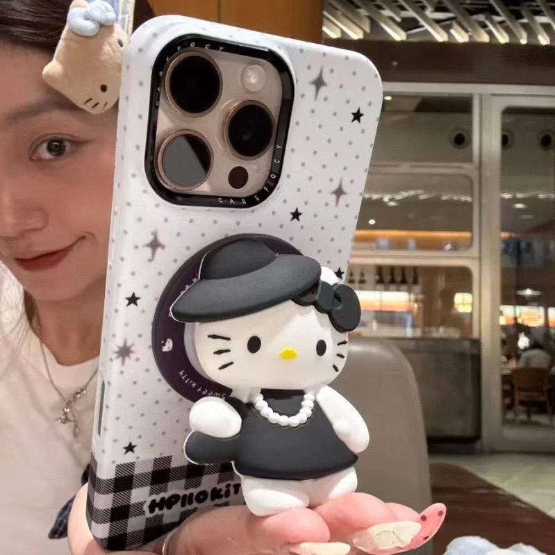 波点格纹猫咪磁吸适用于iPhone16promax手机壳15少女14可爱13卡通