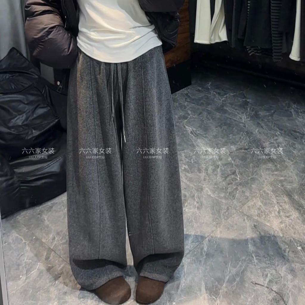 小个子青花瓷加绒弯刀裤！宽松款显瘦大版型超垂裤长98裤长