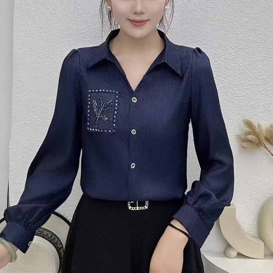 秋季长袖衬衫宽松显瘦V领开衫休闲衬衣春季小众衬衣温婉风