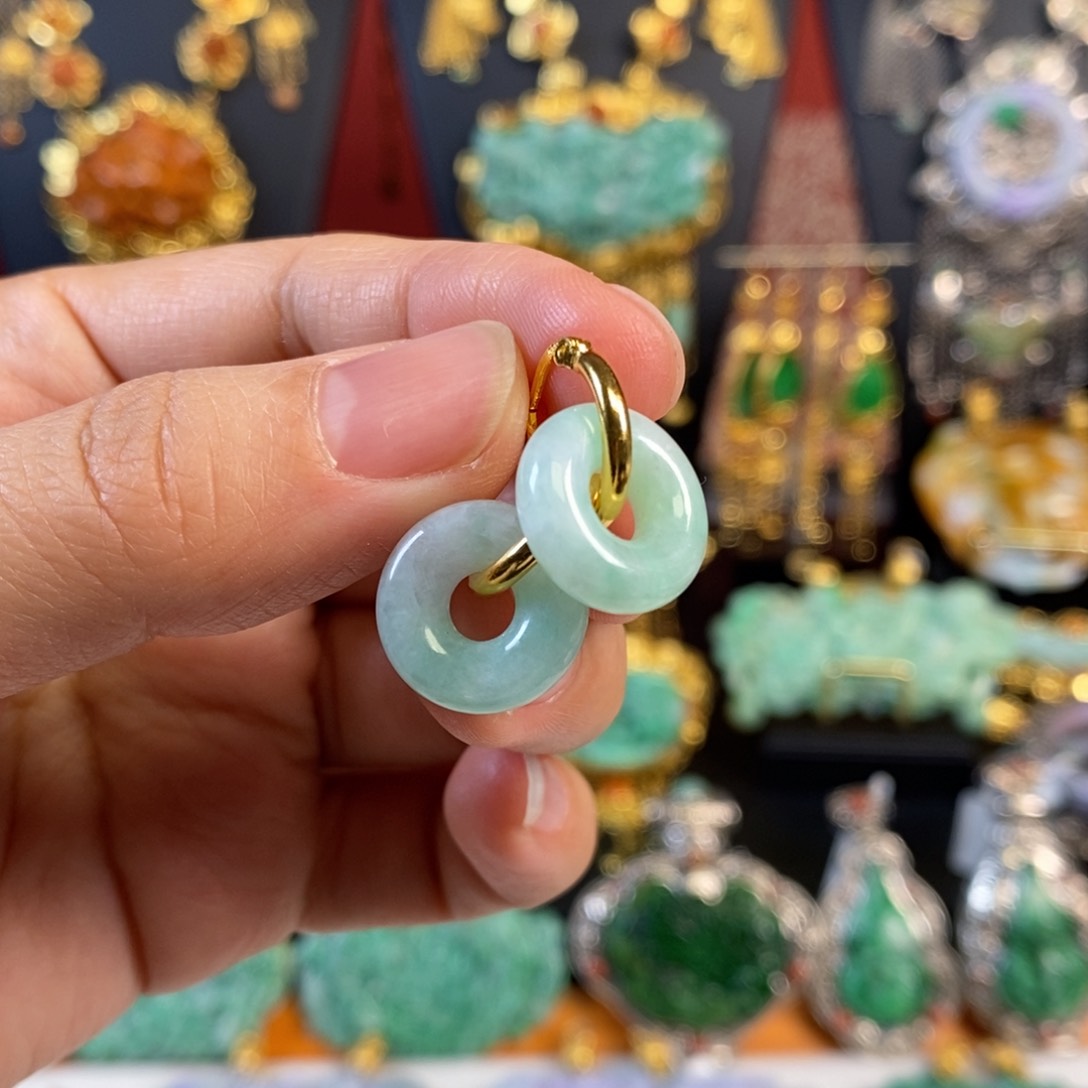 翡翠耳饰未镶嵌甜甜圈耳坠 亏清