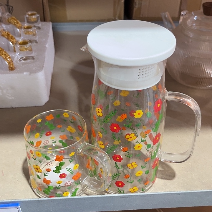 复古花花凉水壶套装