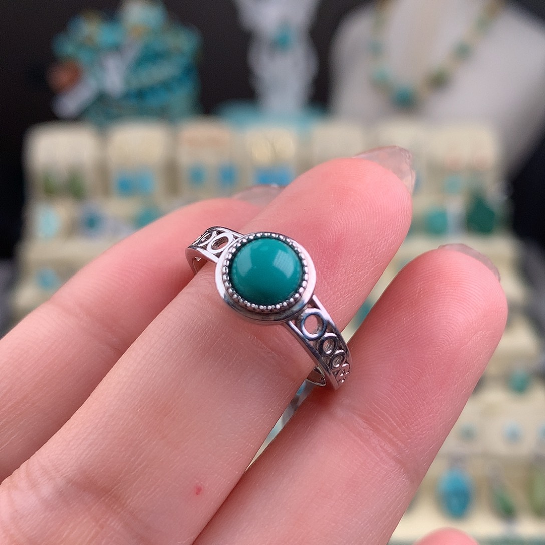 绿松石银S925镶嵌戒指